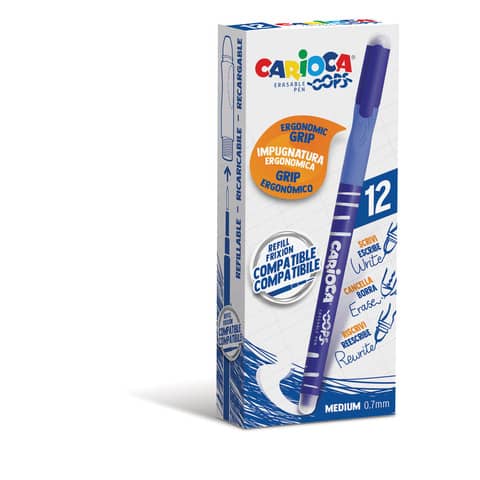 Penne cancellabili Carioca OOPS con inchiostro termosensibile M 0,7 mm conf. da 12 pz blu - 43039/02